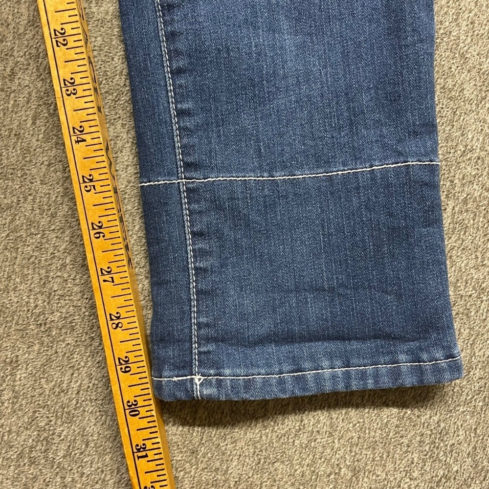 L&B Baseball Patch Distressed Jeans Womens 14 Medium Wash Straight‎ Leg Stretch - Picture 8 of 11